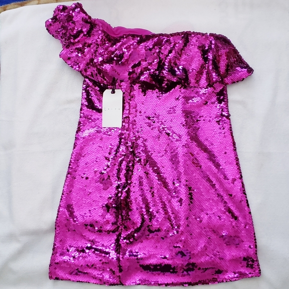 Leith Womens Pink Purple Sequin One Shoulder Dress - Picture 4 of 9